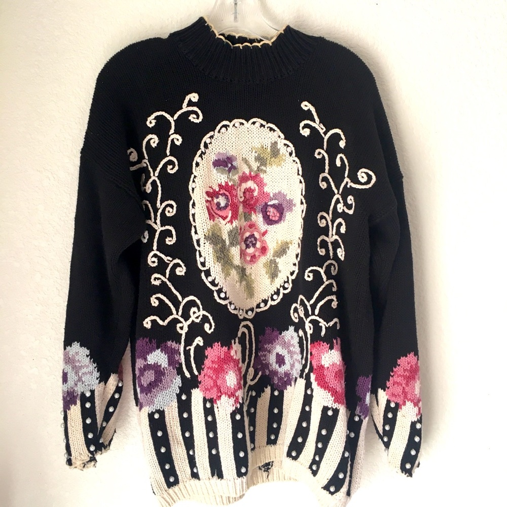 💐VTG hand knit pearl embellished cottage core sweater